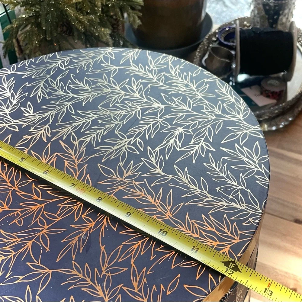 12” || Navy Metallic Floral Fashion Hat Lingerie Intimates Round Gift Decor Box